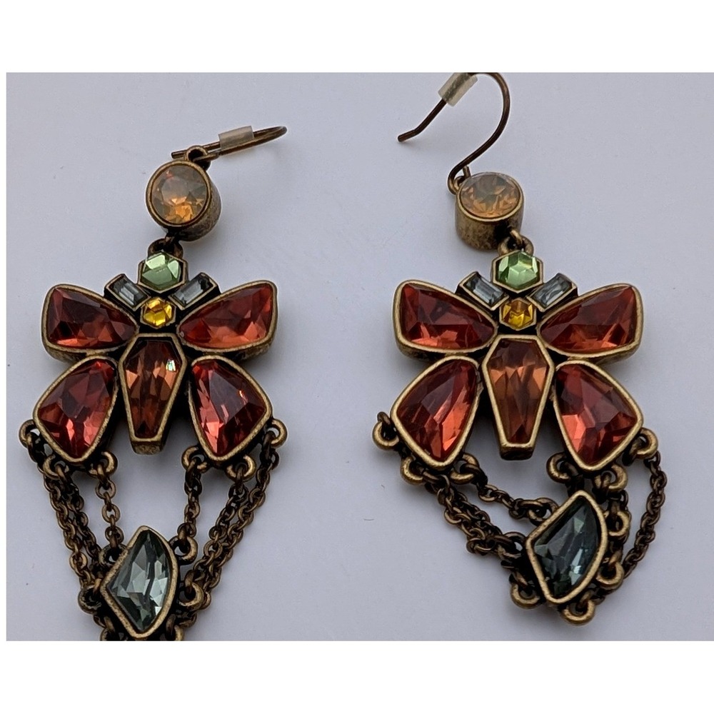 C+I Chloe + Isabel Butterfly Chandelier Earrings Antique Brass Crystal Dangle